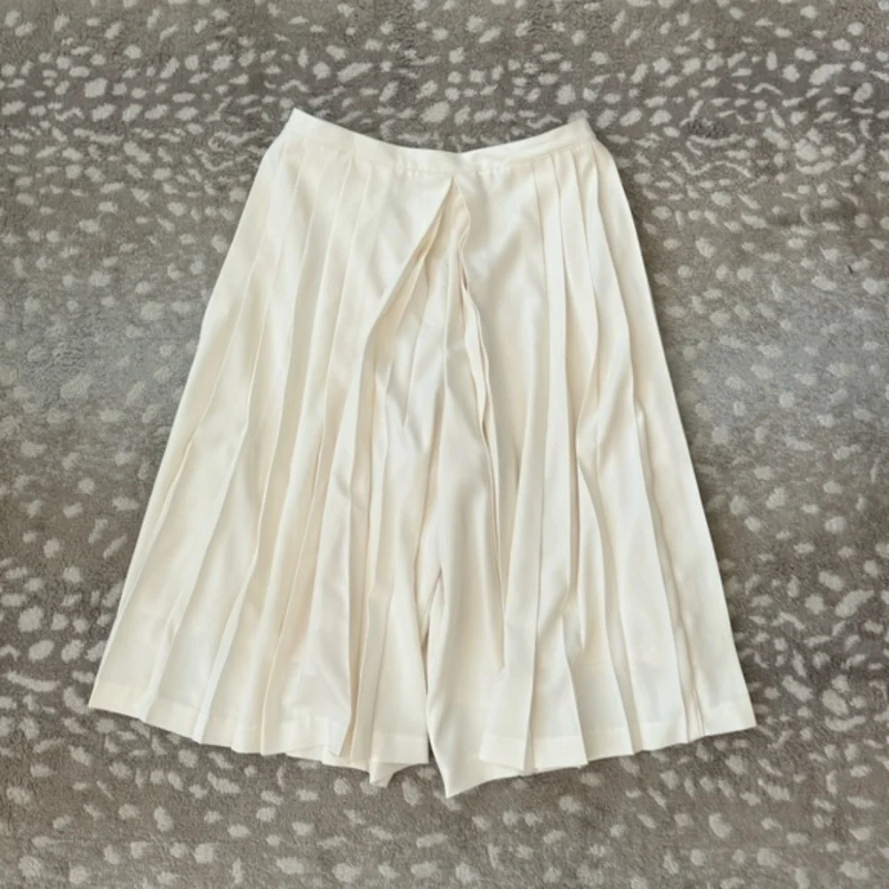 Tory Burch Faye White Ivory Pleated‎ Wide Leg Knee Length Culottes Size 6